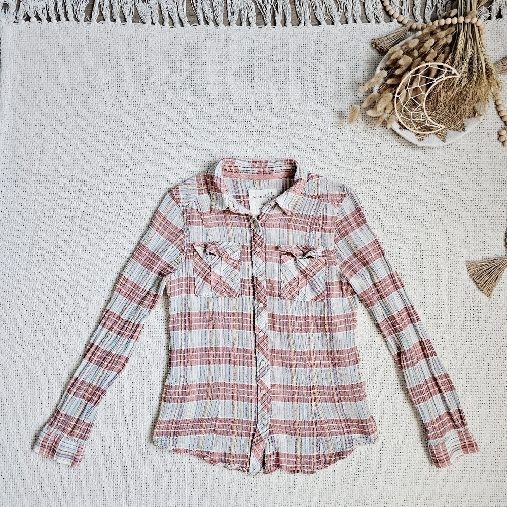 We The Free 100% Cotton Lightweight Botton Up Plaid Shirt Top Blouse Shirt Small